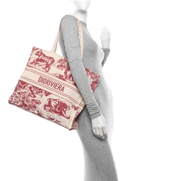 CHRISTIAN DIOR 
Straw Dioriviera Tote Red - Picture 1 of 8